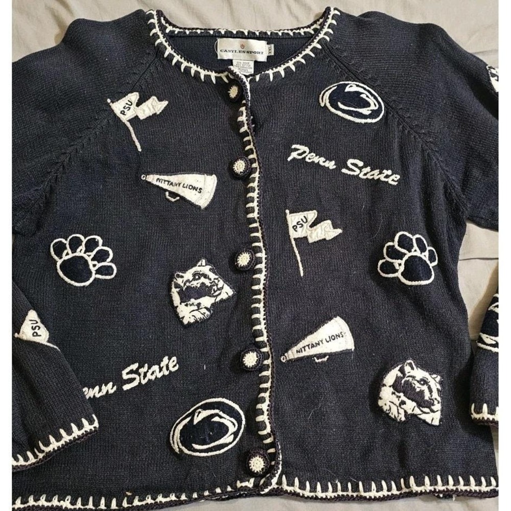 Vintage Patched Penn State Nittany Lions Crocheted Sweater XXL Castles Sports